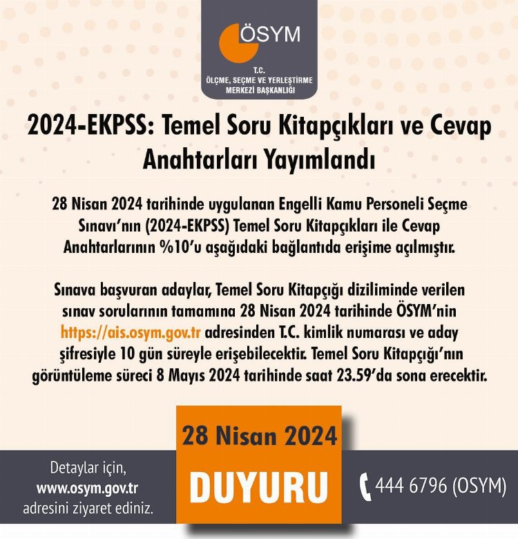 2024-EKPSS soru kitapçlıkları ve cevap anahtarları yayımlandı