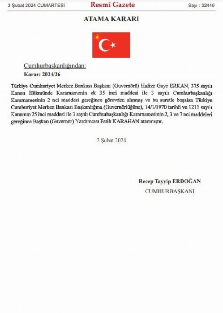 Merkez Bankası'nın yeni başkanı belli oldu