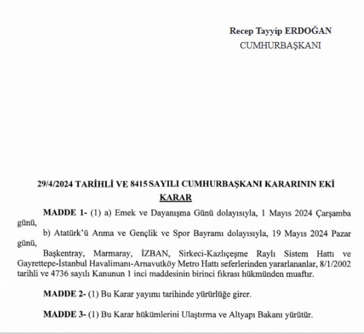 1 Mayıs ve 19 Mayıs'ta 3 büyükşehirde toplu ulaşım ücretsiz
