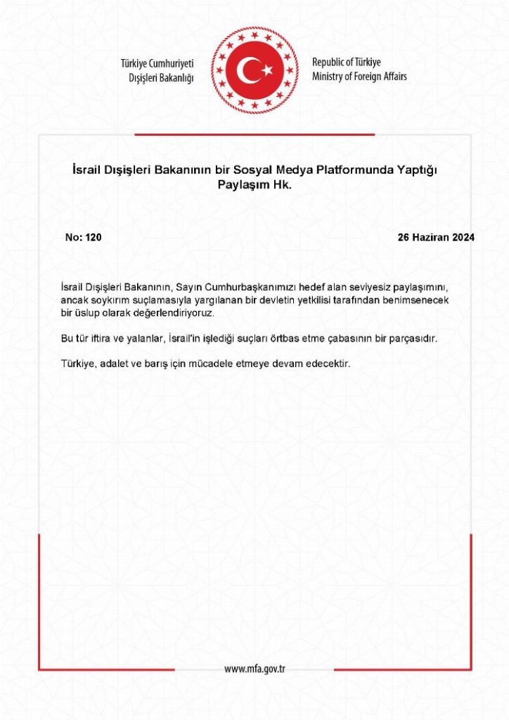 Türkiye'den İsrail Dışişleri'ne tepki!