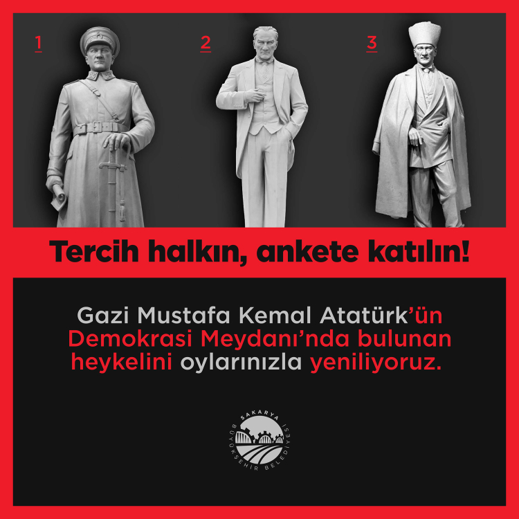 Yusuf Alemdar Atatürk anıtı projesi için 3 seçenekli anketi paylaştı