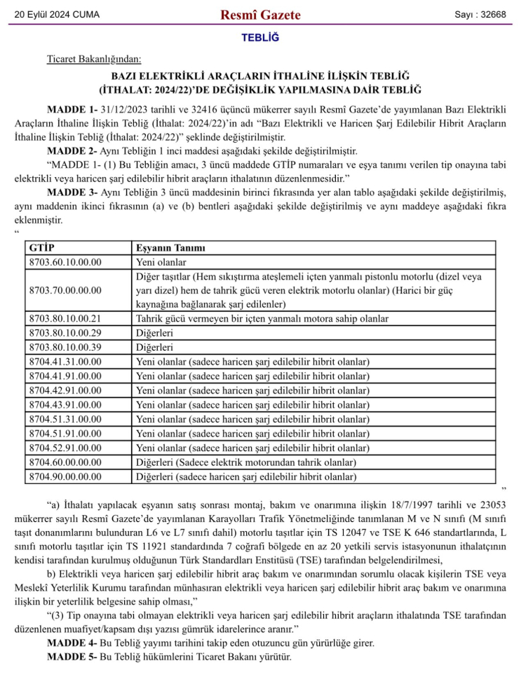 O tebliğde değişiklik yapıldı… 7 bölgede 20 servis şartı 'şarjlı hibrit'leri de kapsıyor!